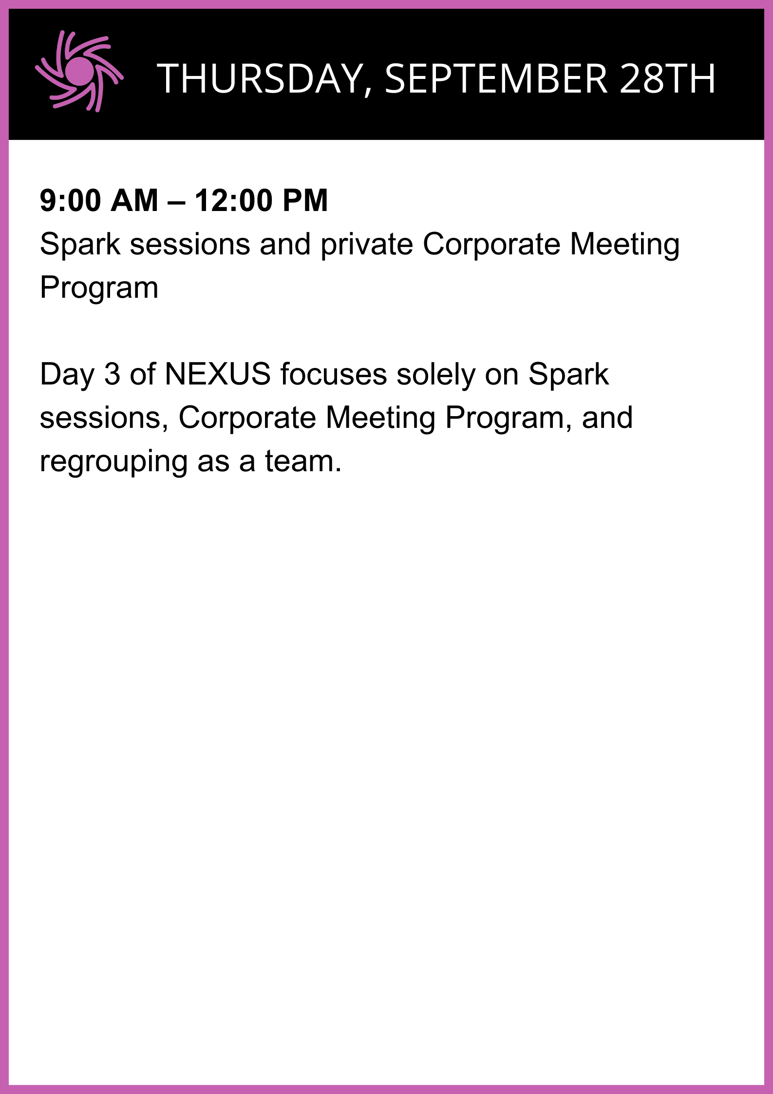 Thursday NEXUS Agenda